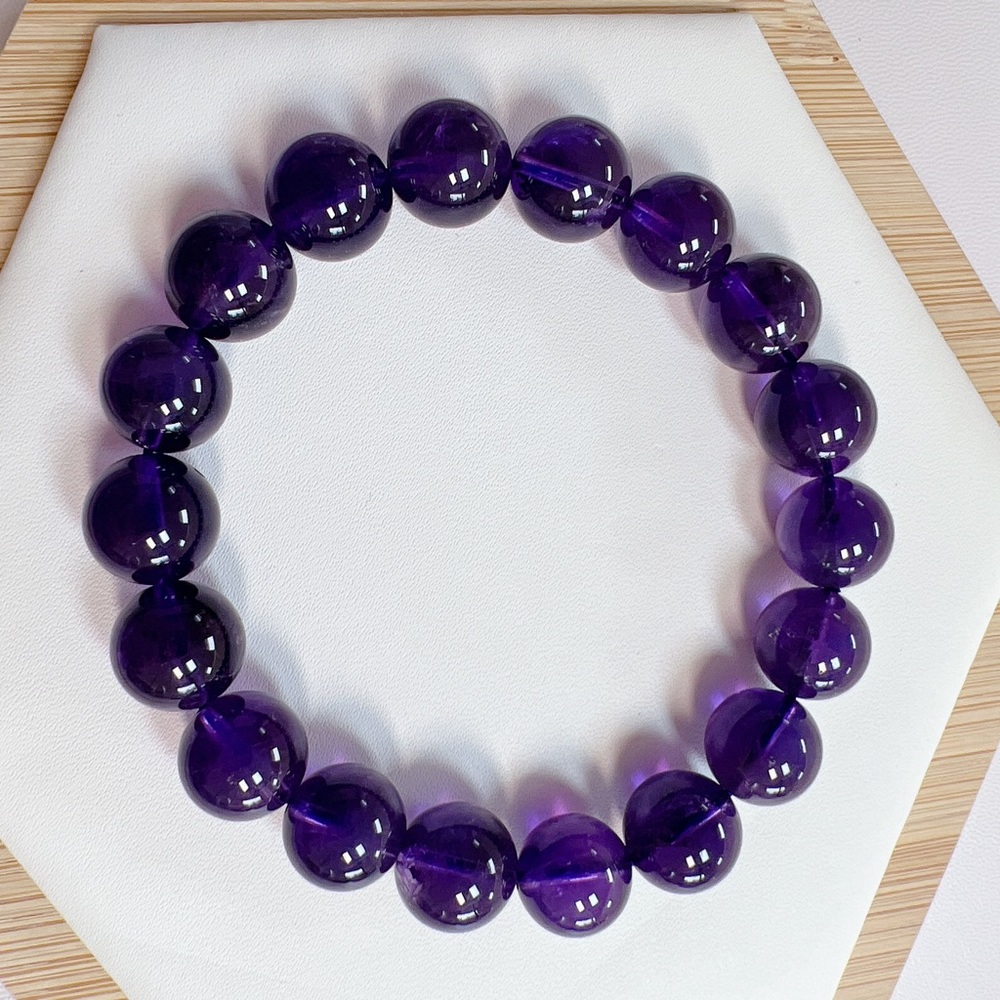 Natrual Uruguayan Amethyst Stretch Bracelet 12mm Beads Healing Gemstone
